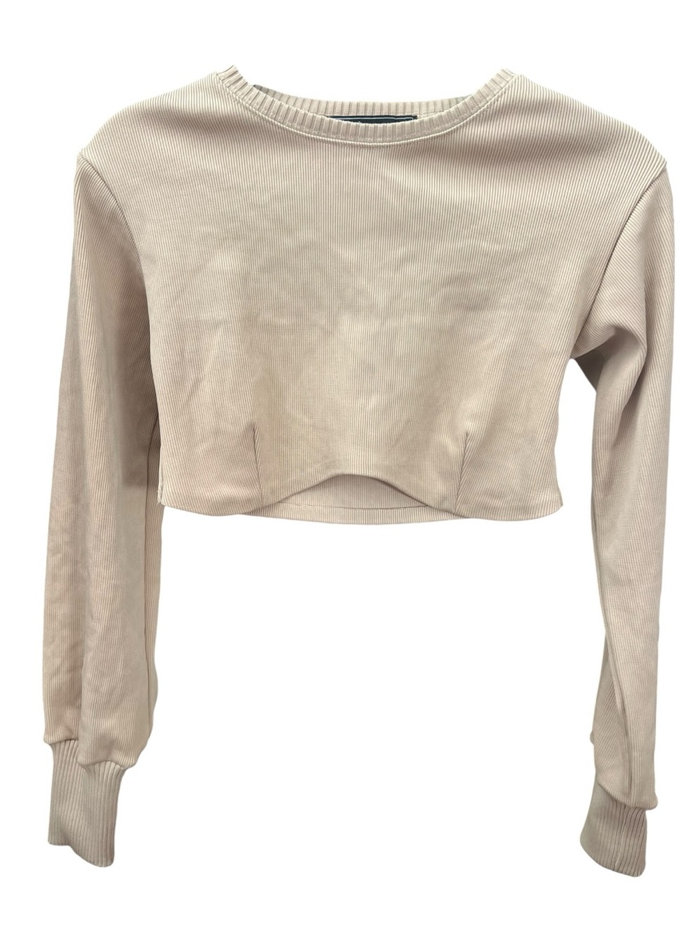 MANIÈRE DE VOIR Womens Size 8 Beige Ribbed Cropped Long Sleeve Top